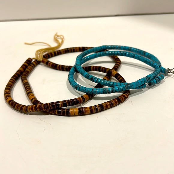 Faux Turquoise & Wooden Beads 2 Strands - Picture 1 of 5